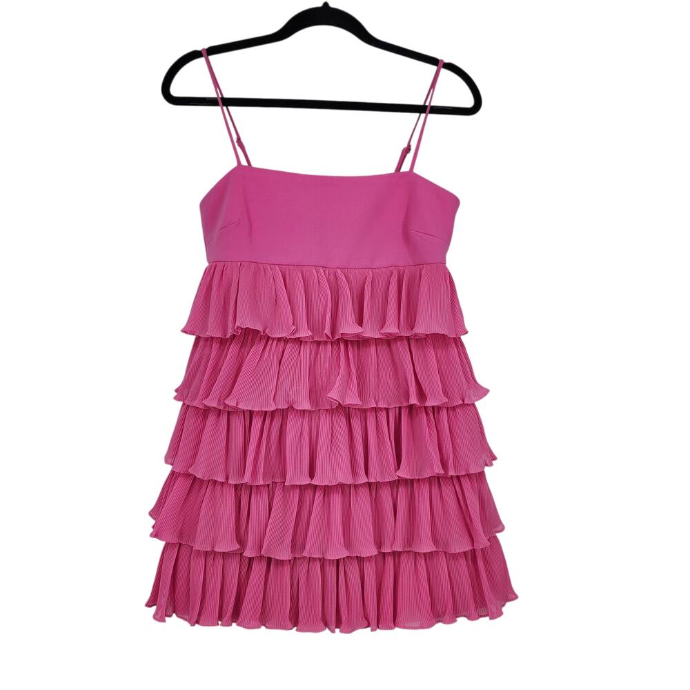 NWT Likely Cella Pink Tiered Pleated Ruffle Spaghetti Strap Mini Dress Size 0